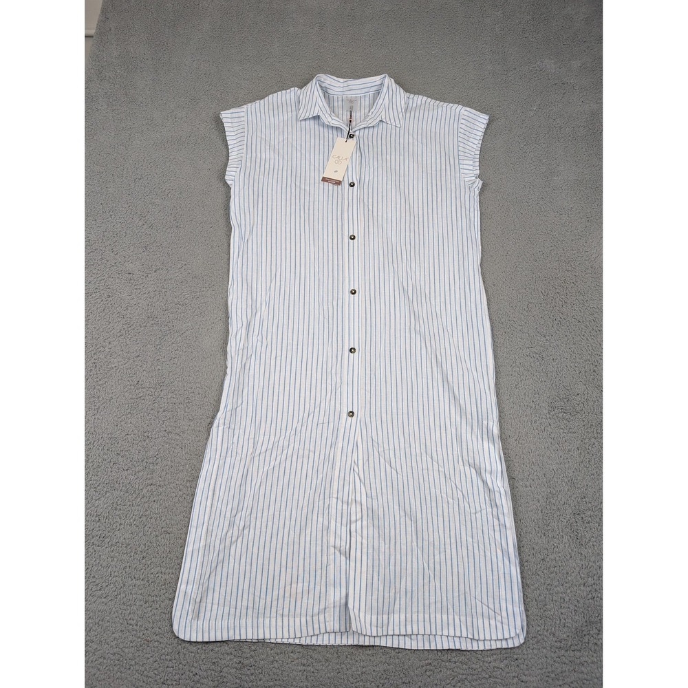 Calia Coverup Dress Womens Small White‎ Blue Stripe Button Down Linen Rayon